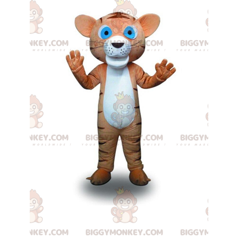 BIGGYMONKEY™ maskotdräkt av brun och vit tigerunge, kattdräkt -