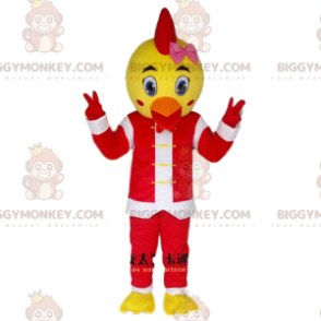 BIGGYMONKEY™ Bird, Chick, Canary Mascot Costume In Santa Outfit