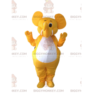 BIGGYMONKEY™ costume da mascotte di elefante giallo e bianco