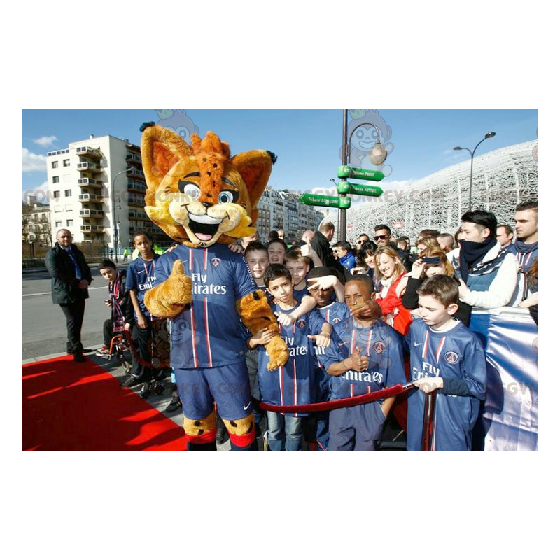 Oranje lynx met blauwe ogen BIGGYMONKEY™ mascottekostuum -