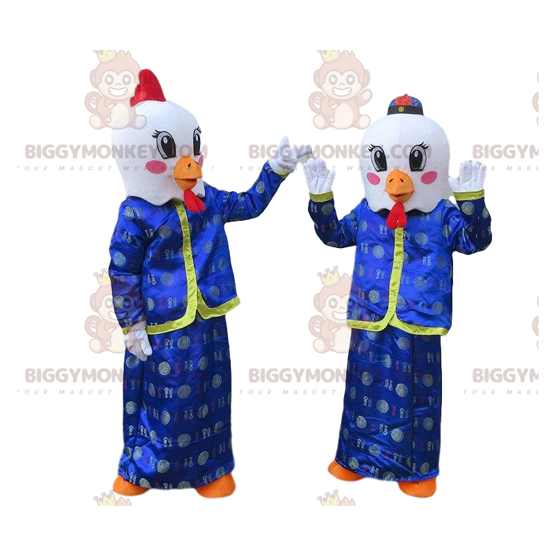 BIGGYMONKEY™s mascotte di polli bianchi in abiti asiatici