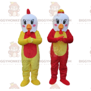 mascote BIGGYMONKEY™s galinhas brancas com corpos coloridos