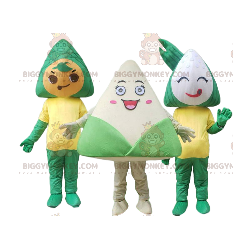 3 mascottes BIGGYMONKEY™ de Zongzi, costumes de plats