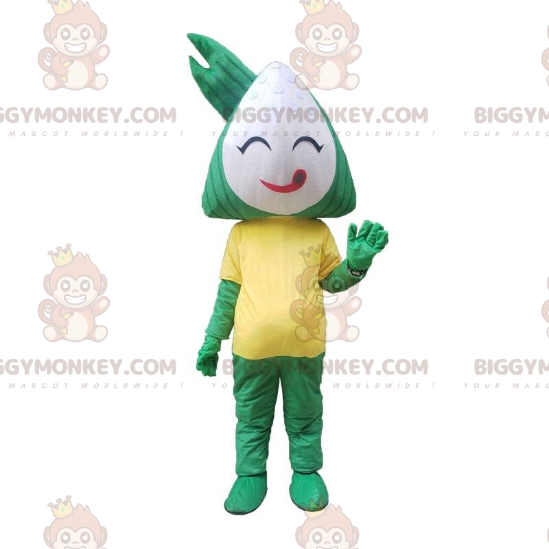 Zongzi's BIGGYMONKEY™ μασκότ στολή, λευκό, πράσινο και κίτρινο