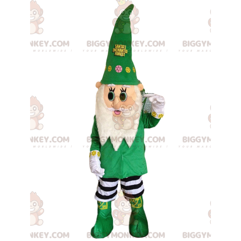 Green and White Christmas Elf BIGGYMONKEY™ Mascot Costume