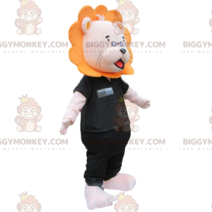 Løve BIGGYMONKEY™ maskotkostume med briller og sort tøj -