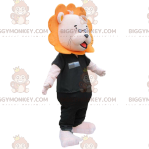 Traje de mascote de leão BIGGYMONKEY™ com óculos e roupas