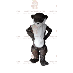 Costume de mascotte BIGGYMONKEY™ de loutre marron et blanche