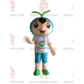 Boy BIGGYMONKEY™ Mascot Costume with Sprout on Head –