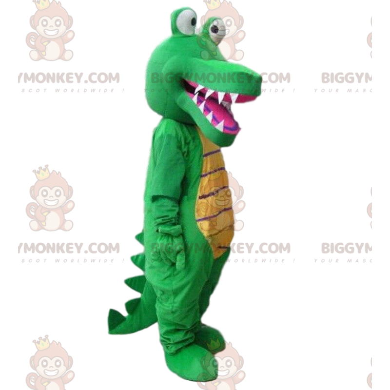 Groene en gele krokodil BIGGYMONKEY™ mascottekostuum