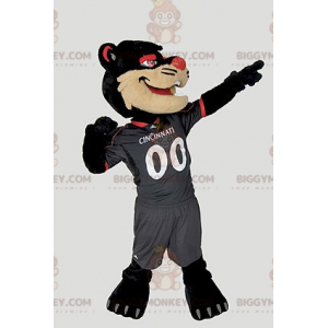 Traje de mascote de gato preto bege e vermelho BIGGYMONKEY™ –