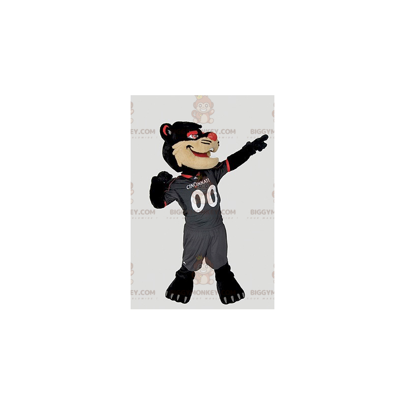 Traje de mascote de gato preto bege e vermelho BIGGYMONKEY™ –