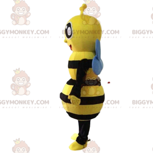 BIGGYMONKEY™ maskot kostume gul og sort bi, smilende hveps