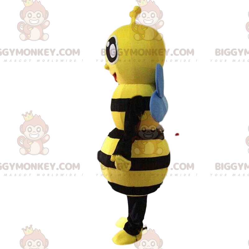 BIGGYMONKEY™ maskot kostume gul og sort bi, smilende hveps
