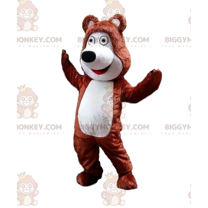 Brown and white teddy bear BIGGYMONKEY™ mascot costume, teddy