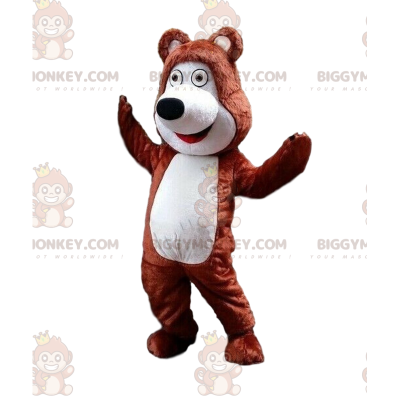 Disfraz de mascota de oso de peluche marrón y blanco