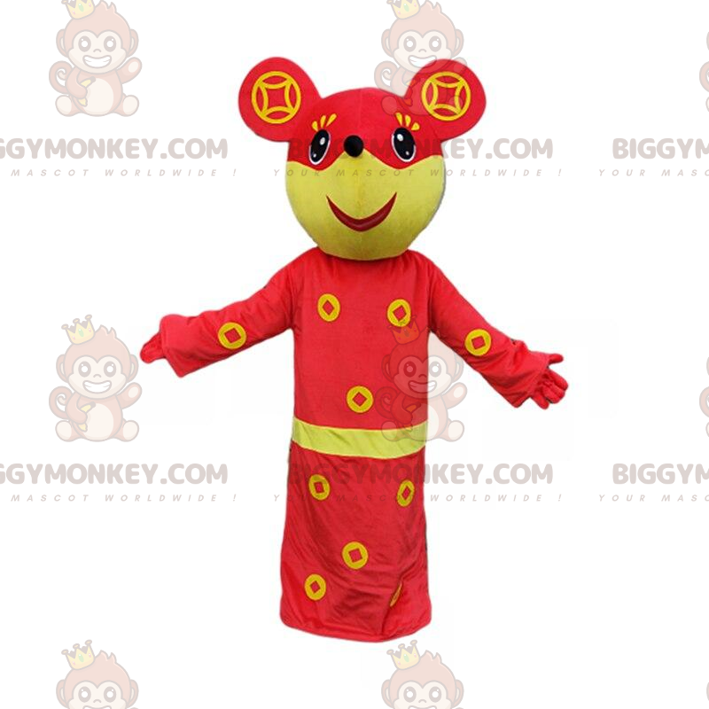 Yellow and red mouse BIGGYMONKEY™ mascot costume, cheerful