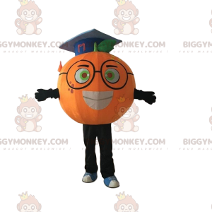 Orange BIGGYMONKEY™ maskotdräkt med glasögon och gradkåpa -
