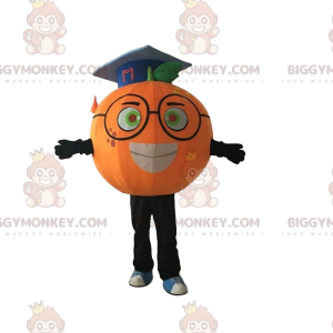 Orange BIGGYMONKEY™ maskotkostume med briller og gradhat -