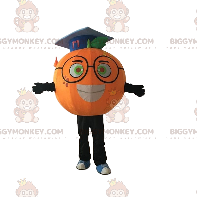 Costume da mascotte BIGGYMONKEY™ arancione con occhiali e