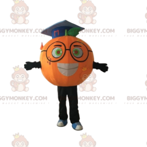 Orange BIGGYMONKEY™ Mascot Costume with Glasses and Grad Cap -