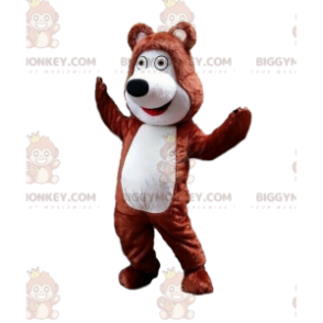 Traje de mascote de ursinho marrom e branco BIGGYMONKEY™, traje