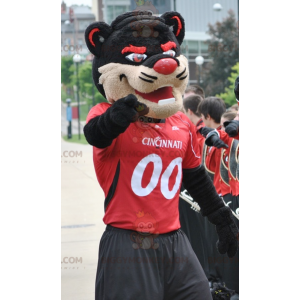 Costume de mascotte BIGGYMONKEY™ de chat noir beige et rouge -