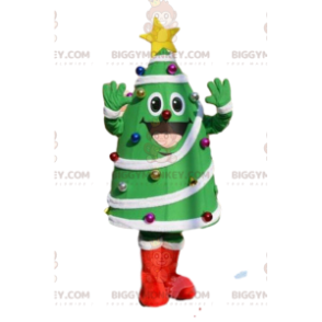 Costume de mascotte BIGGYMONKEY™ de sapin de Noël vert décoré