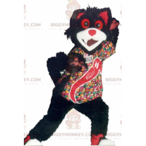 Costume da mascotte BIGGYMONKEY™ gatto nero bianco e rosso -