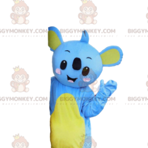 Traje de mascote BIGGYMONKEY™ de coala azul e amarelo, traje de