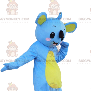 BIGGYMONKEY™ maskottiasu sinisestä ja keltaisesta koalasta