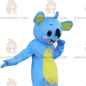 Traje de mascote BIGGYMONKEY™ de coala azul e amarelo, traje de