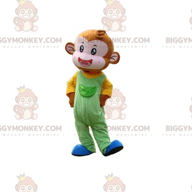 Traje de mascote Monkey BIGGYMONKEY™ com roupa colorida, traje