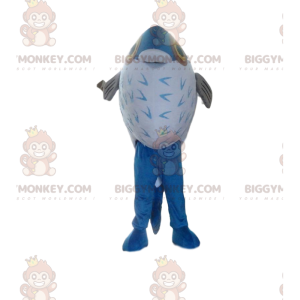 Blue and white fish BIGGYMONKEY™ mascot costume, sea costume –