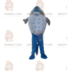 Sinivalkoinen kala BIGGYMONKEY™ maskottiasu, meriasu -