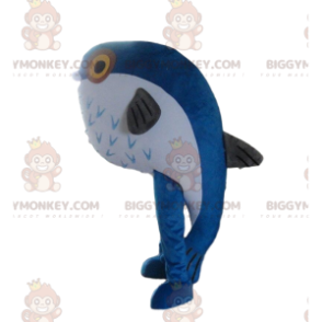 Blauwe en witte vis BIGGYMONKEY™ mascottekostuum, zeekostuum -
