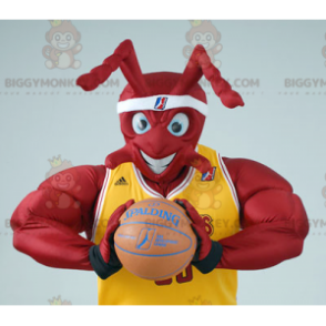 BIGGYMONKEY™ Muscle Red Ant Mascot Costume In Basketball Outfit