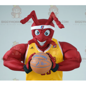 BIGGYMONKEY™ Muscle Red Ant-mascottekostuum in basketbaloutfit
