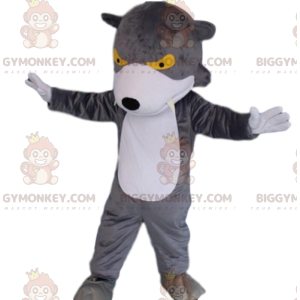 Costume de mascotte BIGGYMONKEY™ de loup gris et blanc aux yeux