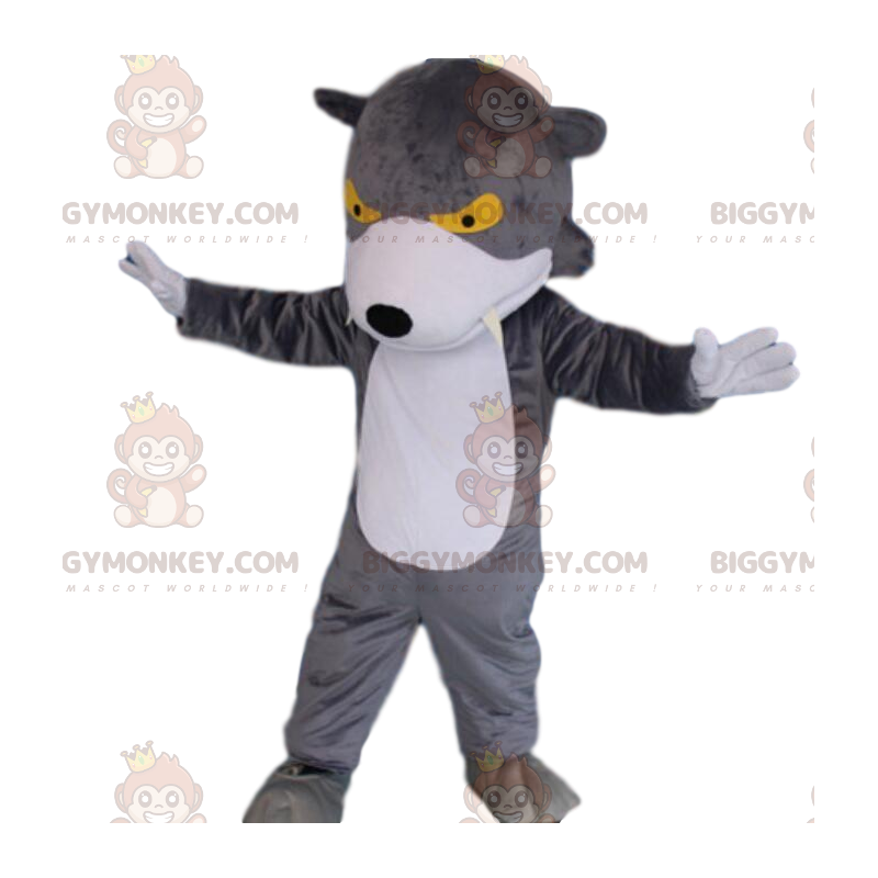 BIGGYMONKEY™ costume da mascotte lupo grigio e bianco con occhi