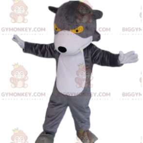BIGGYMONKEY™ costume da mascotte lupo grigio e bianco con occhi