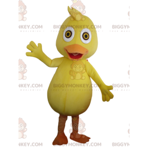 Traje de mascote BIGGYMONKEY™ pato amarelo e laranja, traje de