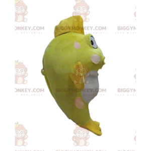 BIGGYMONKEY™ costume da mascotte pesce gigante giallo e bianco