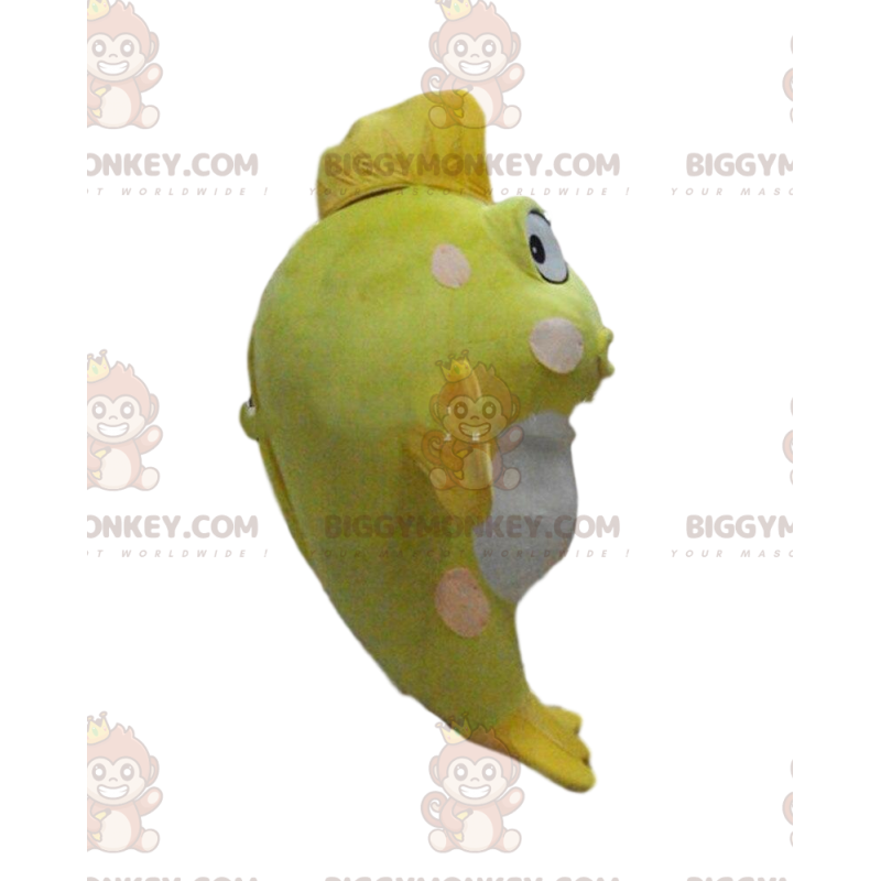 Traje de mascote BIGGYMONKEY™ peixe gigante amarelo e branco