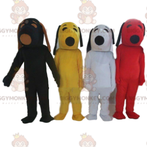 4 BIGGYMONKEY™s maskot av Snoopy i olika färger, kända kostymer