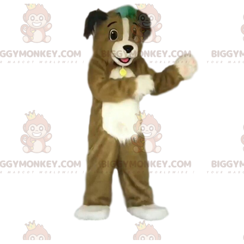 Bruine en witte hond BIGGYMONKEY™ mascottekostuum met kraag -