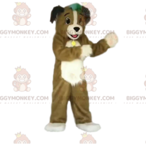 Costume de mascotte BIGGYMONKEY™ de chien marron et blanc avec