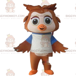 Disfraz de mascota BIGGYMONKEY™ Búho marrón y blanco con ojos
