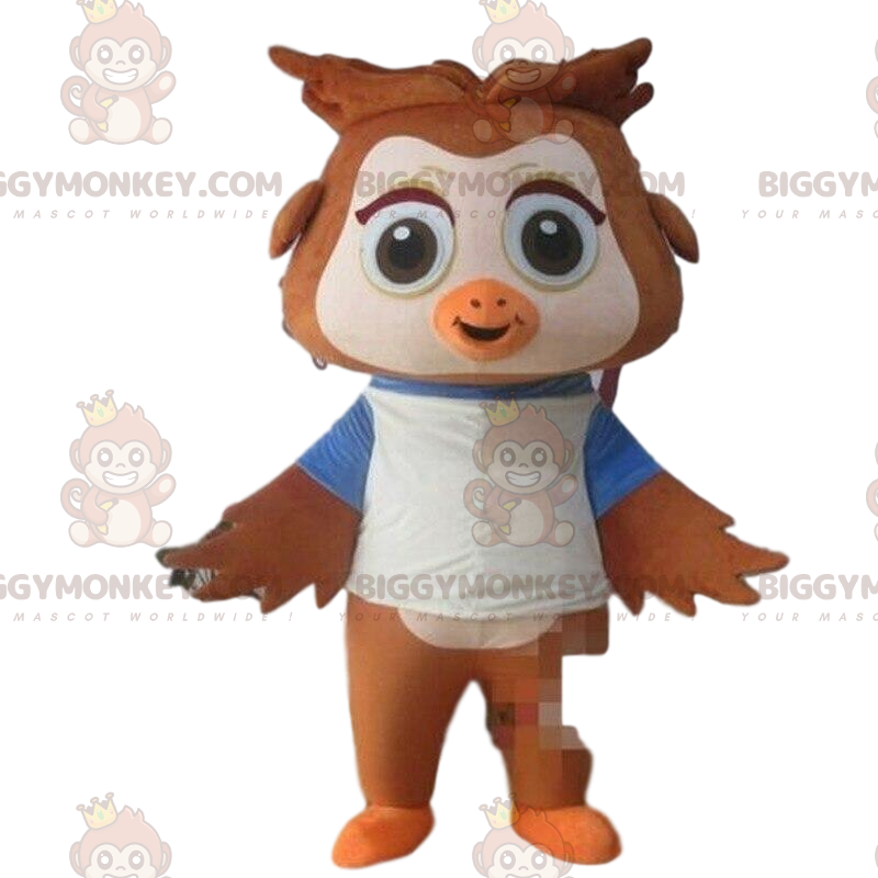 Traje de mascote BIGGYMONKEY™ Coruja marrom e branca com olhos