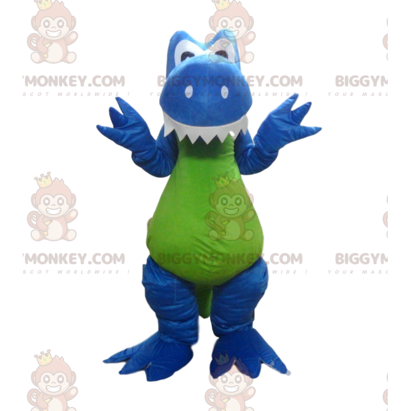 Blauwe en groene dinosaurus BIGGYMONKEY™ mascottekostuum